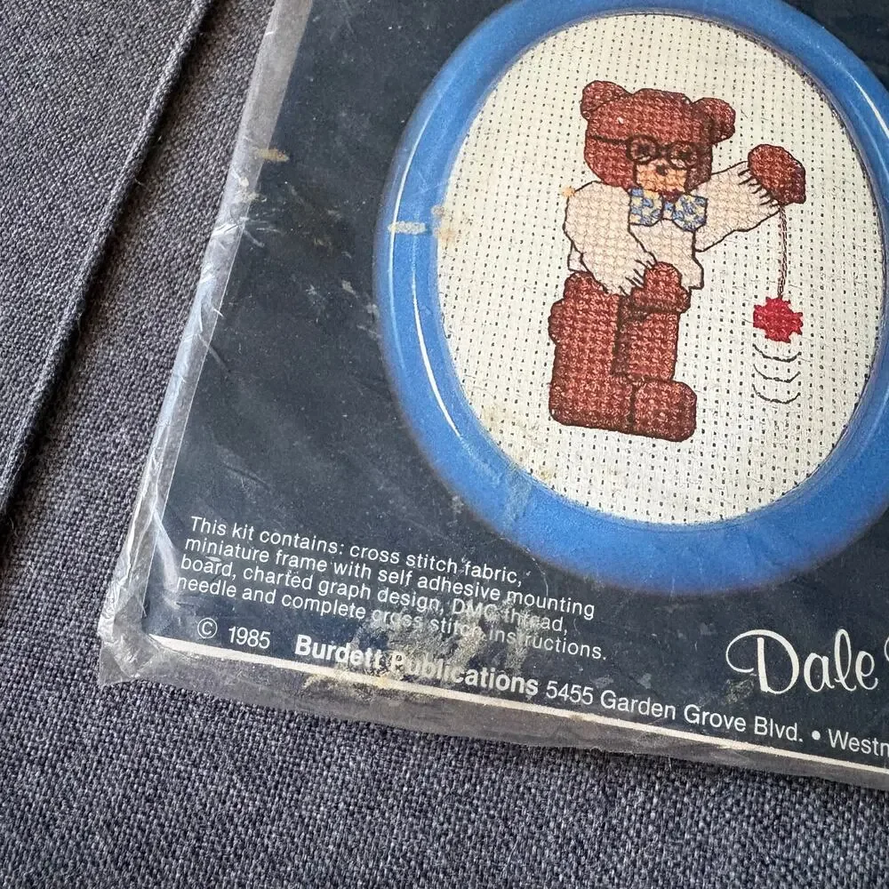 Nerd Teddy Bear Vintage Country Counted Cross Stitch Kit by Dale Burdett - 1985